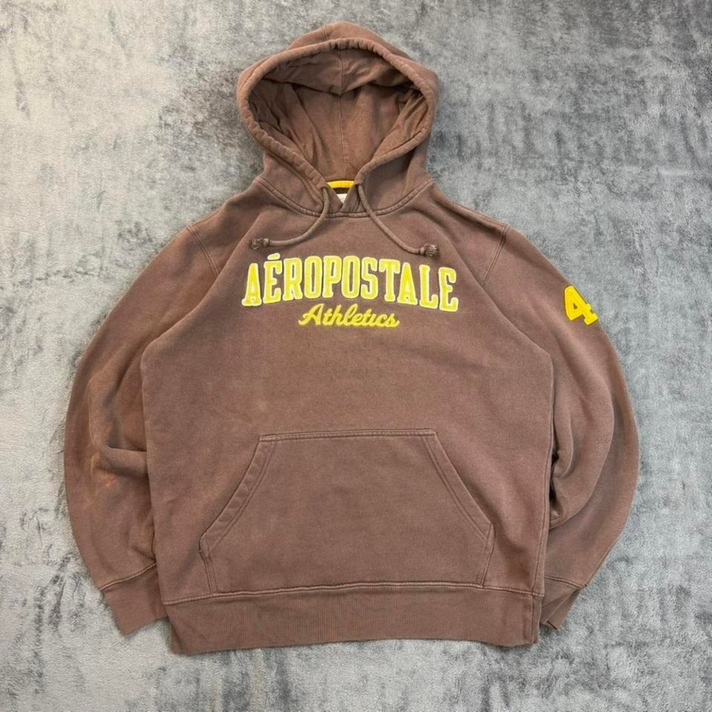 Vintage Faded Brown Aeropostale Athletics Pullover Hoodie Small